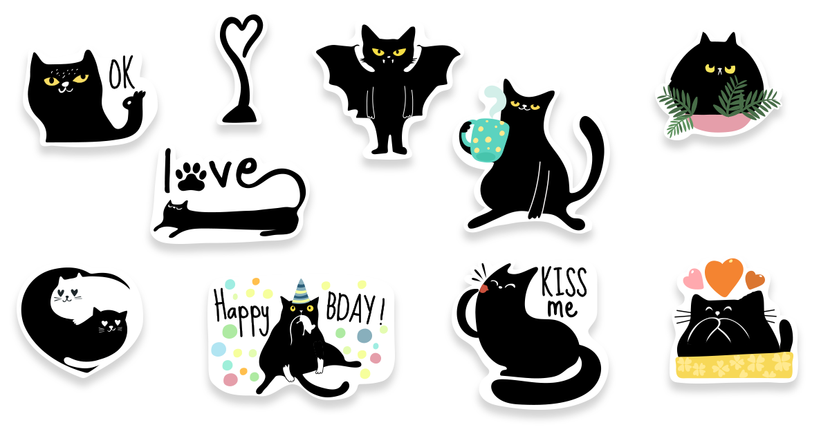 International cat day- black cat sticker pack
